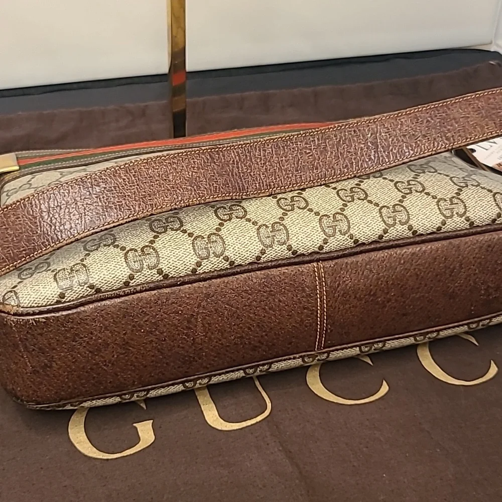 GUCCI VINTAGE 1970'S WEB SHERRY LINE COATED CANVAS/LEATHER SHOULDER BAG- RARE - Picture 11 of 17